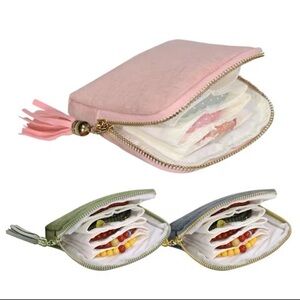 Travel Jewelry Case, Pink Velvet, 5 Separate Compartments      ~NEW~